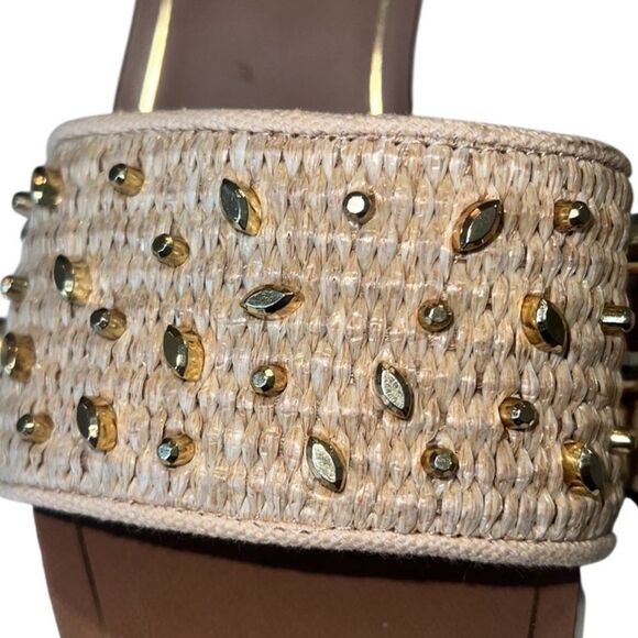 Franco Sarto Eleanor Beige and Gold Studded Ankle Strap Heels Size 10 NWOB - Picture 3 of 10